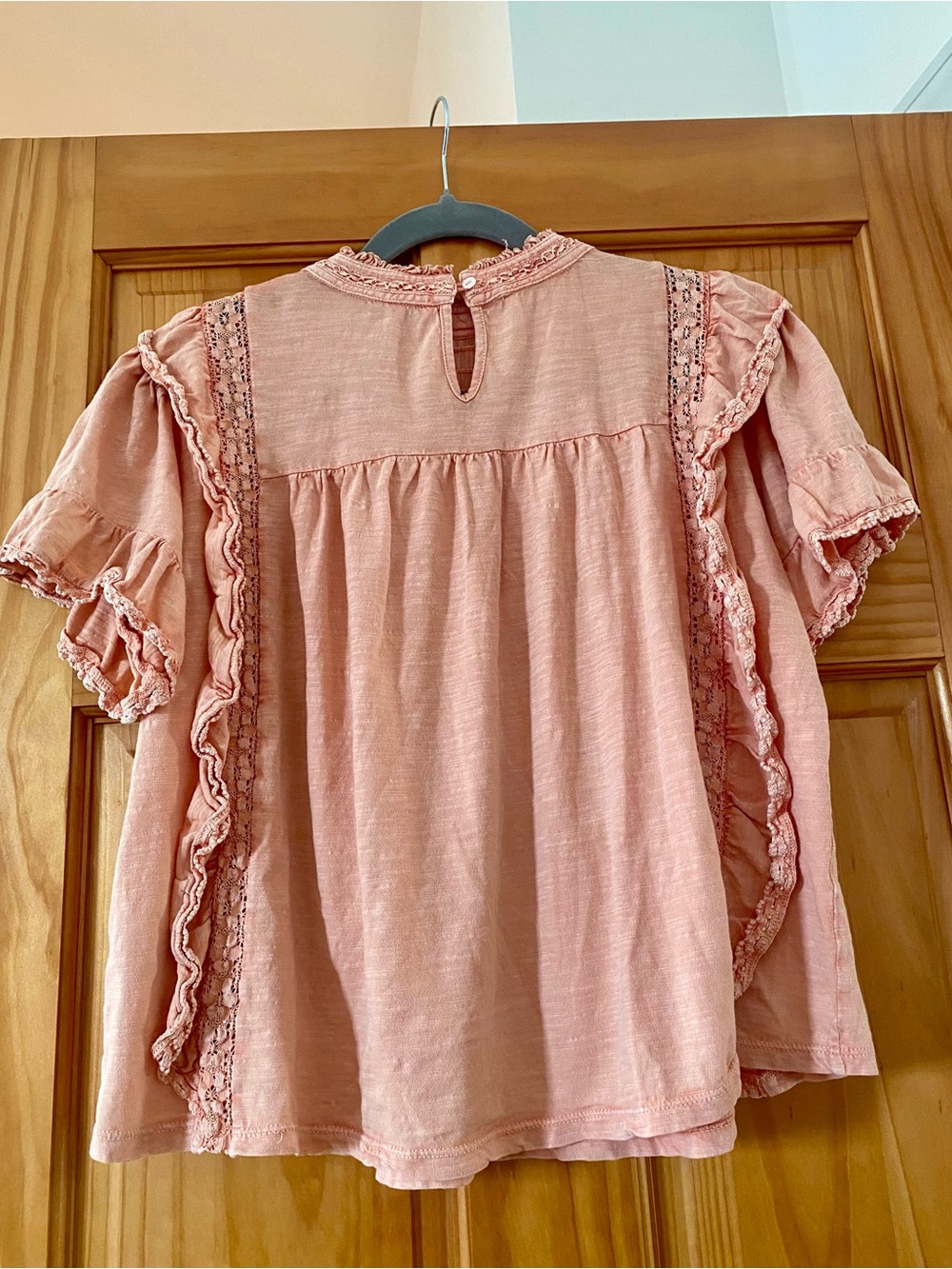 Free People Le Femme Lace Ruffle Pintuck Top Peach Pink Size Small - Picture 6 of 10